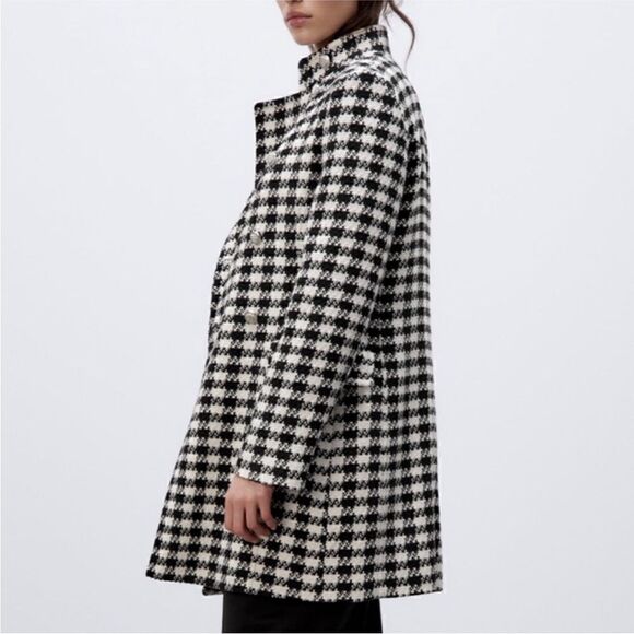 BLOGGERS Fav Zara houndstooth jacket coat black white silver buttons - Picture 6 of 17